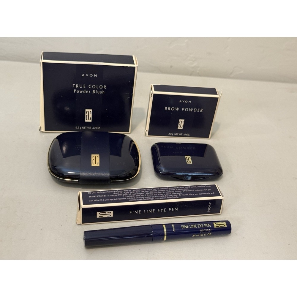 VTG Avon Makeup Lot True Color Powder Blush Brow Powder Fine‎ Line Eye Pen NOS